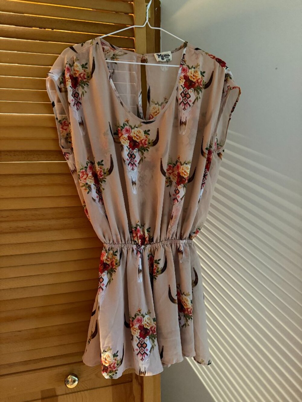 Show Me Your Mumu Rowdy Romper in Light Pink with Floral Animal Skull Print (S)